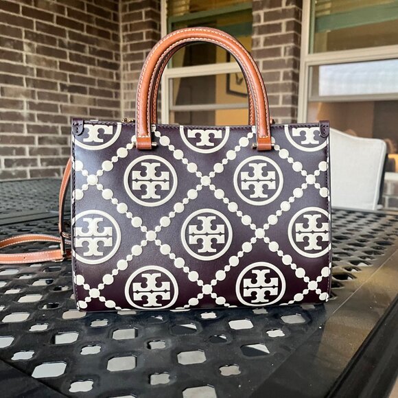 Tory Turch T Monogram Square Shoulder Bag Contrast Embossed - Picture 3 of 10